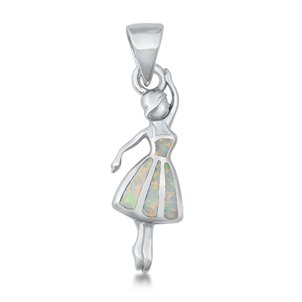 Sterling Silver White Lab Opal Ballerina Pendant