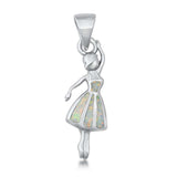 Sterling Silver White Lab Opal Ballerina Pendant