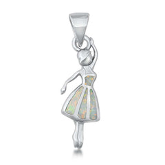 Sterling Silver White Lab Opal Ballerina Pendant