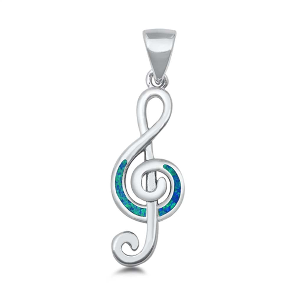 Sterling Silver Blue Lab Opal Musical Note Pendant