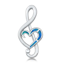 Load image into Gallery viewer, Sterling Silver Blue Lab Opal Musical Note Pendant