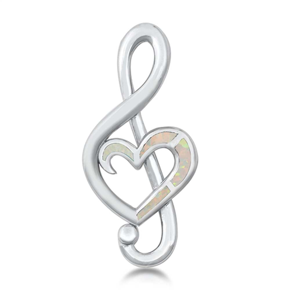 Sterling Silver White Lab Opal Musical Note Pendant