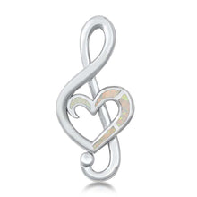 Load image into Gallery viewer, Sterling Silver White Lab Opal Musical Note Pendant