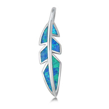 Load image into Gallery viewer, Sterling Silver Blue Lab Opal Feather Pendant