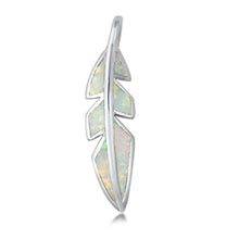 Load image into Gallery viewer, Sterling Silver White Lab Opal Feather Pendant