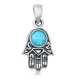 Sterling Silver Light Blue Lab Opal Hamsa Pendant