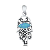 Sterling Silver Light Blue Lab Opal Hamsa Pendant