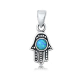 Sterling Silver Light Blue Lab Opal Hamsa Pendant