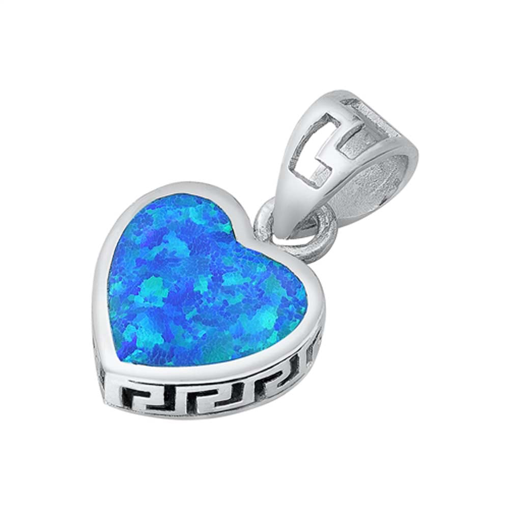 Sterling Silver Blue Lab Opal Heart Pendant