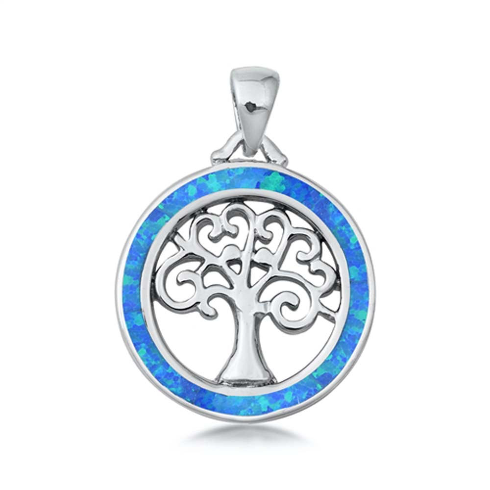 Sterling Silver Blue Lab Opal Tree of Life Pendant