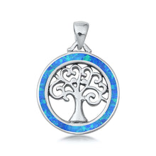 Load image into Gallery viewer, Sterling Silver Blue Lab Opal Tree of Life Pendant