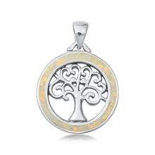 Load image into Gallery viewer, Sterling Silver White Lab Opal Tree of Life Pendant