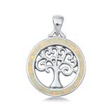 Sterling Silver White Lab Opal Tree of Life Pendant