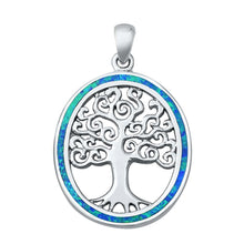 Load image into Gallery viewer, Sterling Silver Blue Lab Opal Tree of Life Pendant