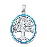 Sterling Silver Blue Lab Opal Tree of Life Pendant