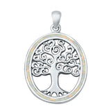 Sterling Silver White Lab Opal Tree of Life Pendant