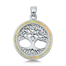 Load image into Gallery viewer, Sterling Silver White Lab Opal Tree of Life Pendant