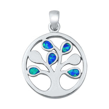 Load image into Gallery viewer, Sterling Silver Blue Lab Opal Tree Pendant