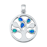 Sterling Silver Blue Lab Opal Tree Pendant