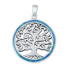 Load image into Gallery viewer, Sterling Silver Blue Lab Opal Tree of Life Pendant