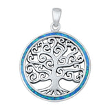 Sterling Silver Blue Lab Opal Tree of Life Pendant