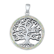 Load image into Gallery viewer, Sterling Silver White Lab Opal Tree of Life Pendant