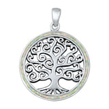 Sterling Silver White Lab Opal Tree of Life Pendant