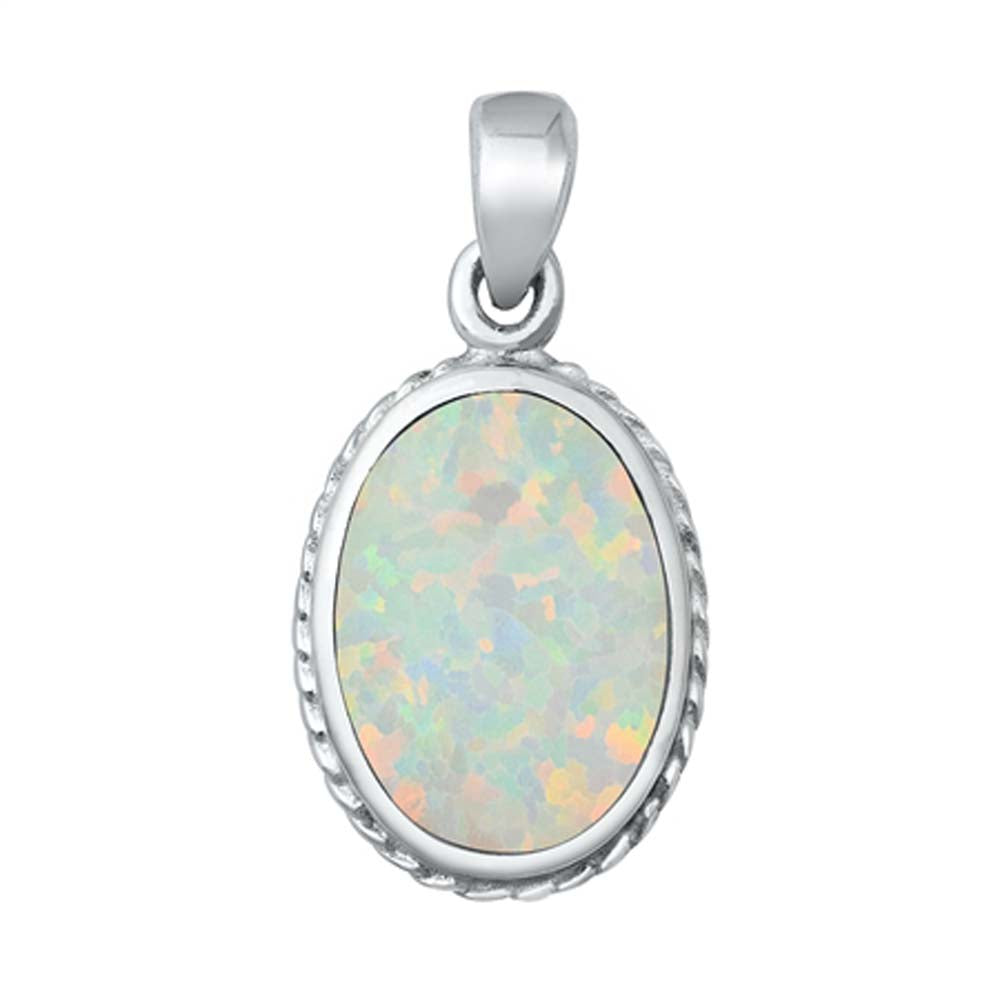 Sterling Silver White Lab Opal Pendant