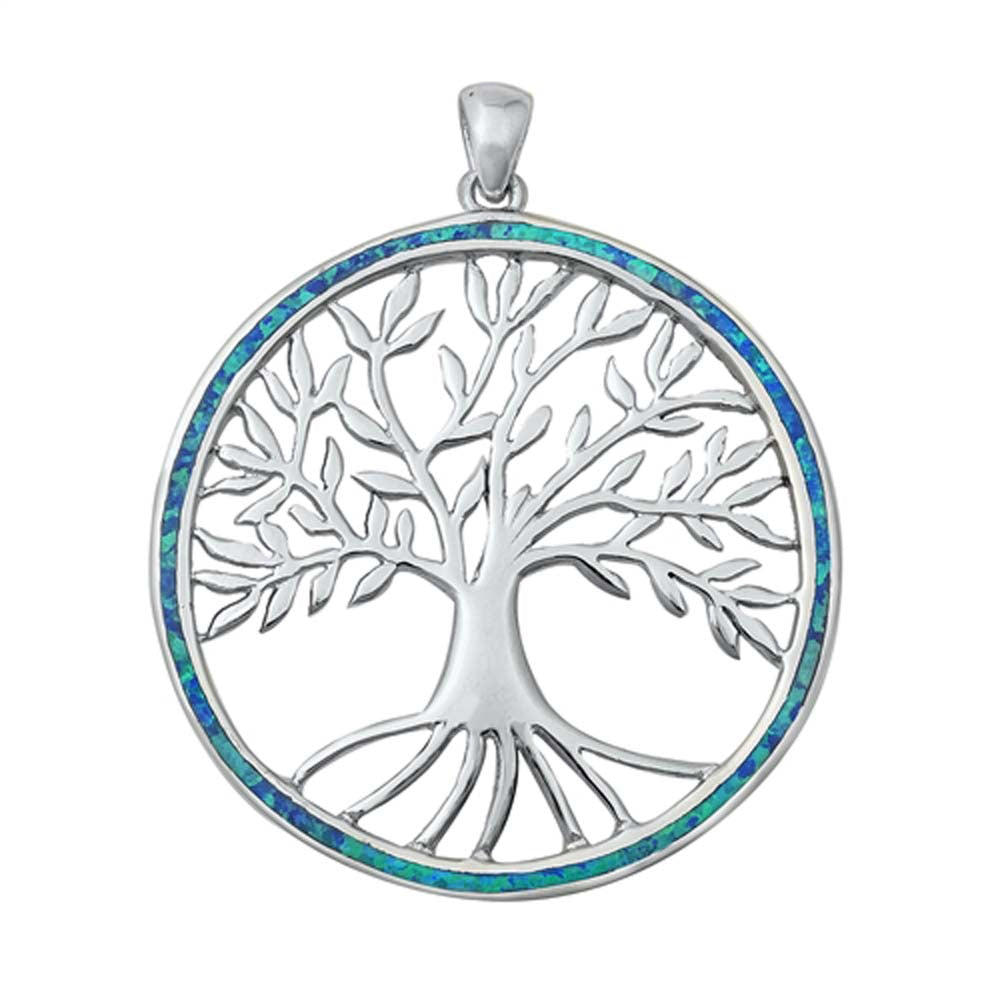 Sterling Silver Blue Lab Opal Tree with Roots Pendant