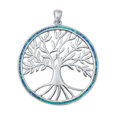 Sterling Silver Blue Lab Opal Tree with Roots Pendant