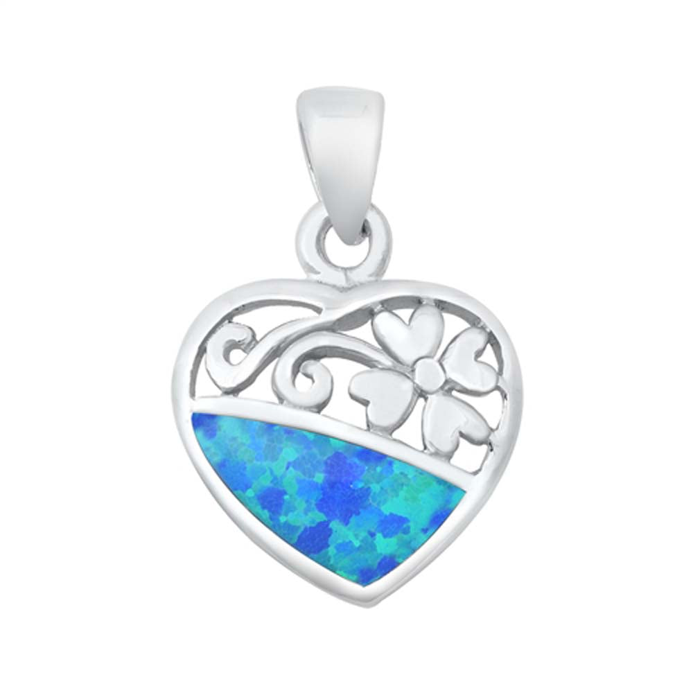 Sterling Silver Blue Lab Opal Heart and Flower Pendant