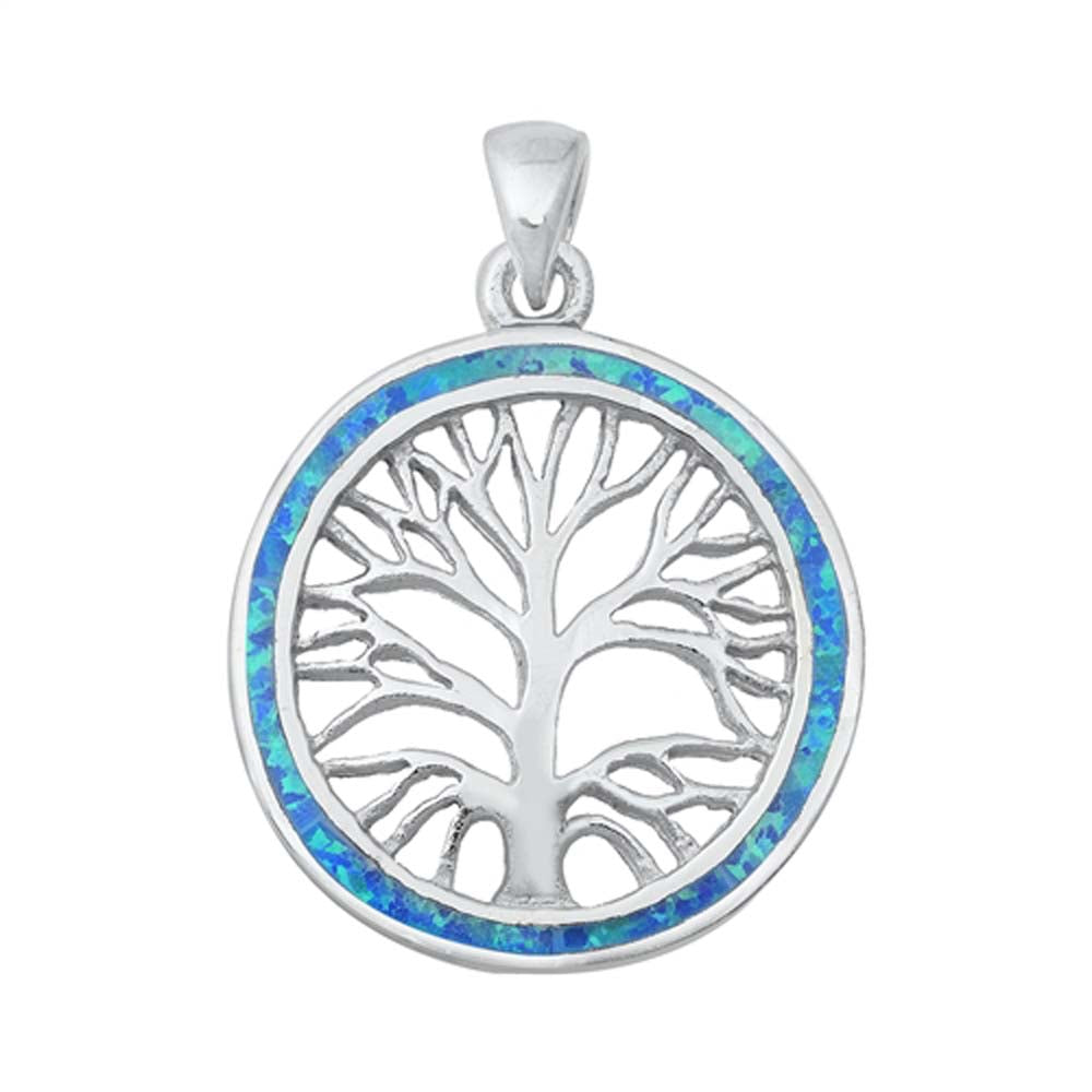 Sterling Silver Blue Lab Opal Tree Roots Pendant