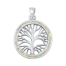 Load image into Gallery viewer, Sterling Silver White Lab Opal Tree Roots Pendant