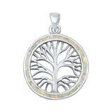 Sterling Silver White Lab Opal Tree Roots Pendant