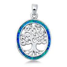 Load image into Gallery viewer, Sterling Silver Blue Lab Opal Tree of Life Pendant