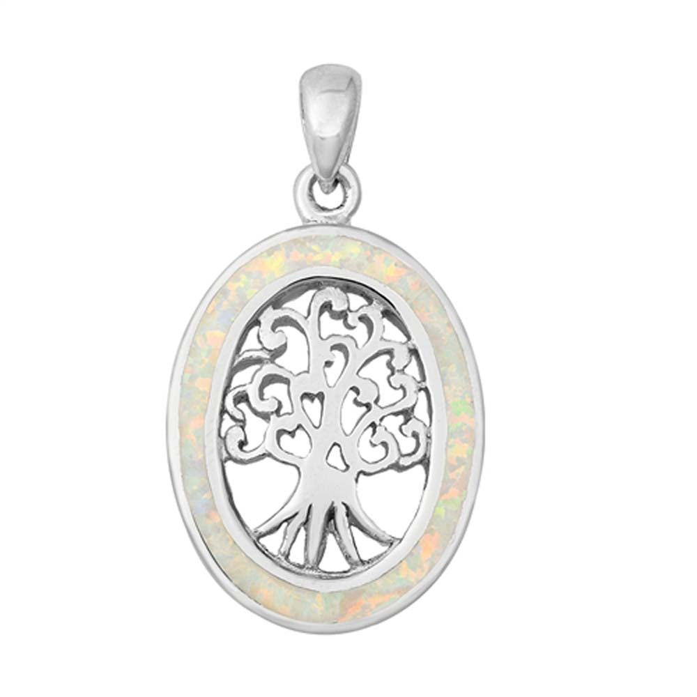 Sterling Silver White Lab Opal Pendant