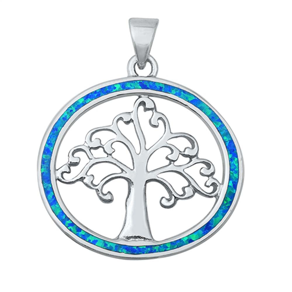 Sterling Silver Blue Lab Opal Tree of Life Pendant