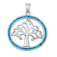 Load image into Gallery viewer, Sterling Silver Blue Lab Opal Tree of Life Pendant