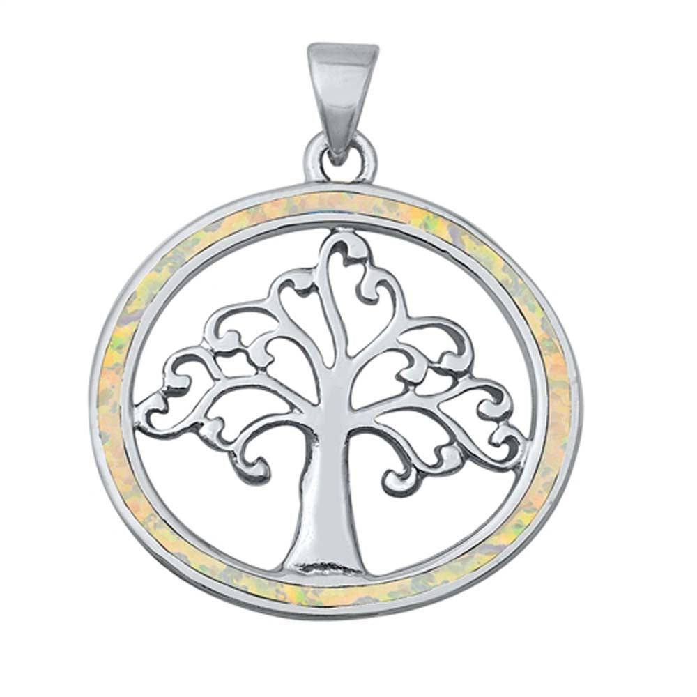 Sterling Silver Blue Lab Opal Tree of Life Pendant