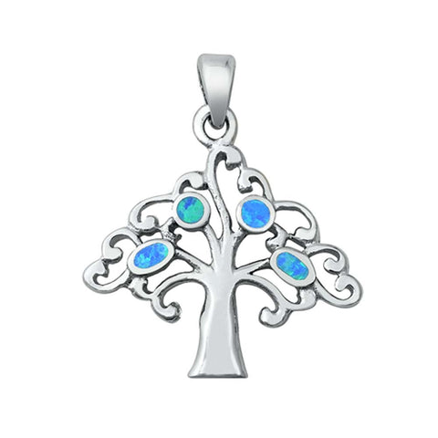 Sterling Silver Blue Lab Opal Tree Pendant