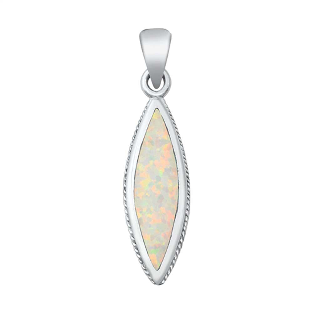 Sterling Silver White Lab Opal Marquise Pendant