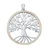 Sterling Silver White Lab Opal Tree of Life with Roots Pendant