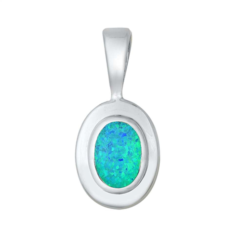 Sterling Silver Blue Lab Opal Oval Pendant