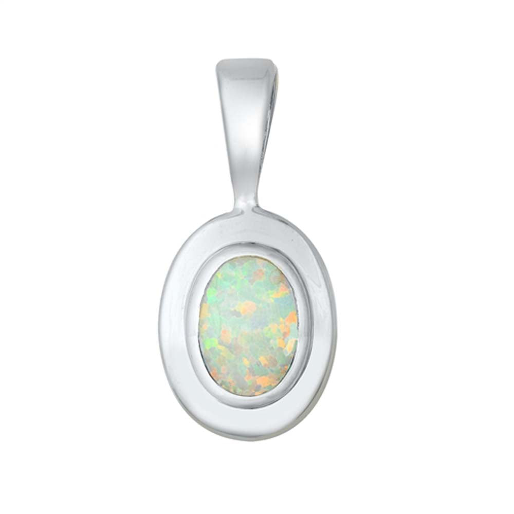 Sterling Silver White Lab Opal Oval Pendant