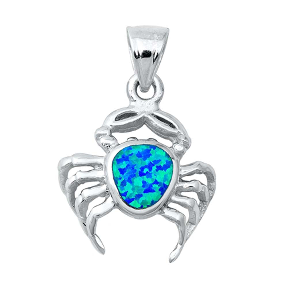 Sterling Silver Blue Lab Opal Crab Pendant