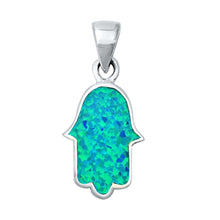 Load image into Gallery viewer, Sterling Silver Blue Lab Opal Hamsa Pendant