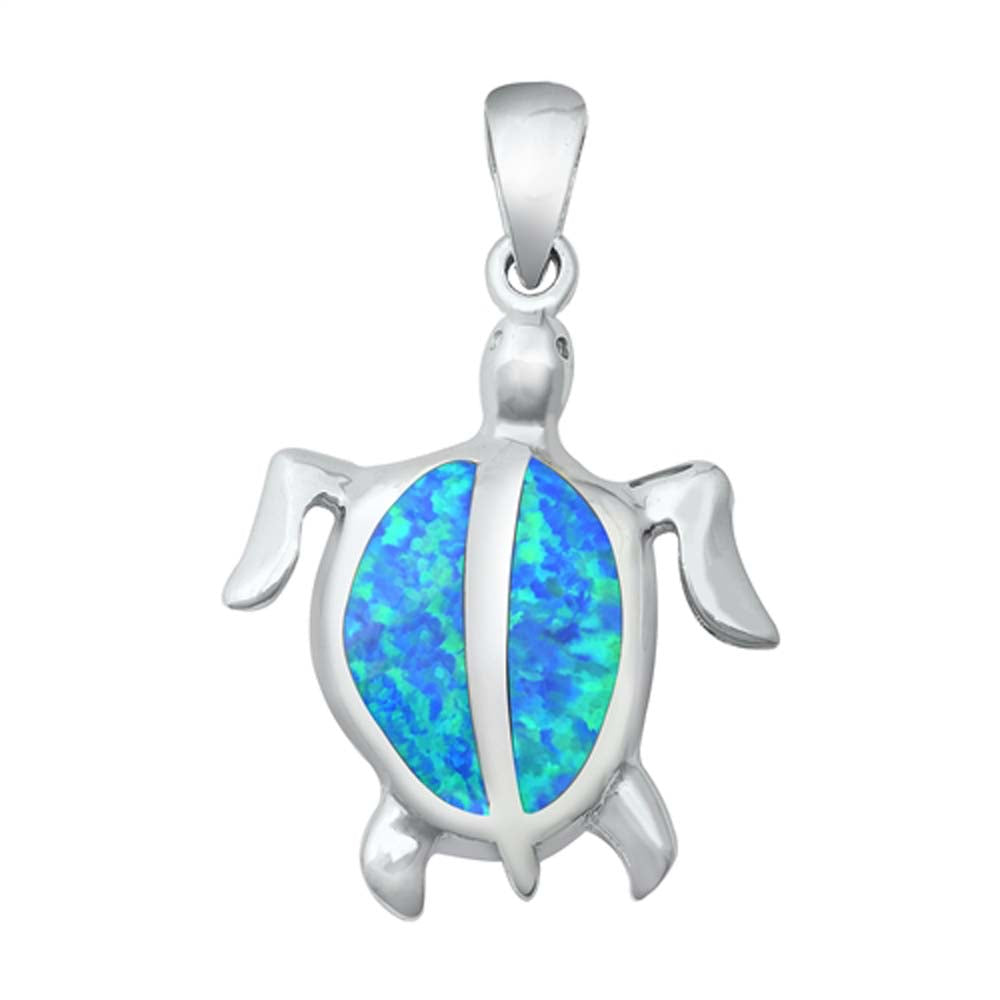 Sterling Silver Blue Lab Opal Sea Turtle Pendant