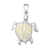 Sterling Silver White Lab Opal Sea Turtle Pendant