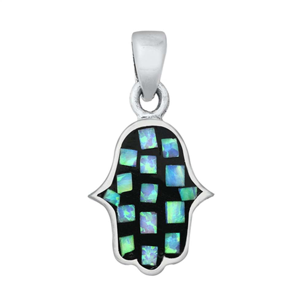 Sterling Silver Blue Lab Opal Hamsa Pendant