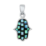 Sterling Silver Blue Lab Opal Hamsa Pendant